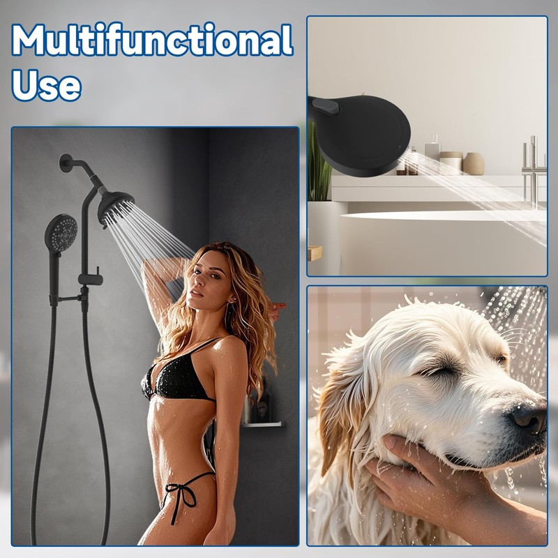 Dual Handheld Shower Head Combo, 3-Way High Pressure 10-Setting Handheld