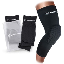 NeoCarbon Rodillera Deportiva de Neopreno contra Impacto (1 par), Compresión Ajustable para Pierna con Protector de Espuma de Alta Densidad en la Rodilla, Negro Grande