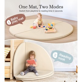 All-Around Play Mat, Modular Vegan Leather Baby Play Mat, Soft & Wipe-Clean Baby Mat for Floor, Foldable Foam Play Mat for Baby, Stylish Crawling Mat for Home School Nursery, Reading Nook, 4-Piece