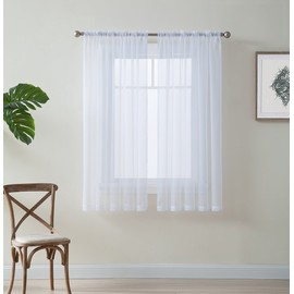 HLC.ME White Window Curtain Sheer Voile Panels for Small Windows, Kitchen, Living Room and Bedroom (54 x 54 inches Long, Set of 2)