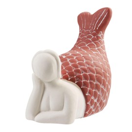 Bolifish Red Chubby Little Mermaid Figurines，Lying Mermaid Statue Outdoor, Mermaid Garden Statue Mermaid Sculpture for Yard Backyard Decor、Home Decor and Fish Tank Decor