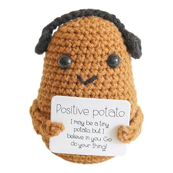 AdKot Potato Divertente Bambola di Patata Lavorata a Maglia con Carta Positiva Creativa Mini Peluche Artigianato Regalo per Compleanno Natale Capodanno Home Office Decor