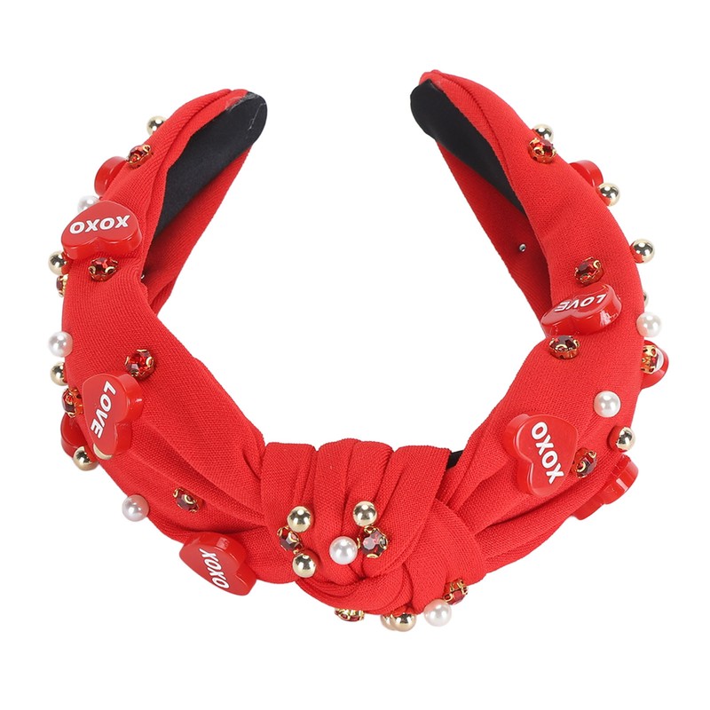 Rhinestone Embellished Knotted Headband Heart Decoration Knotted Jeweled Headband for