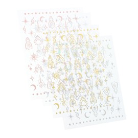 Healeved 16sheets Gold Nail Decals Star Sun Pattern Nail Sticker for Women Manicure Decor