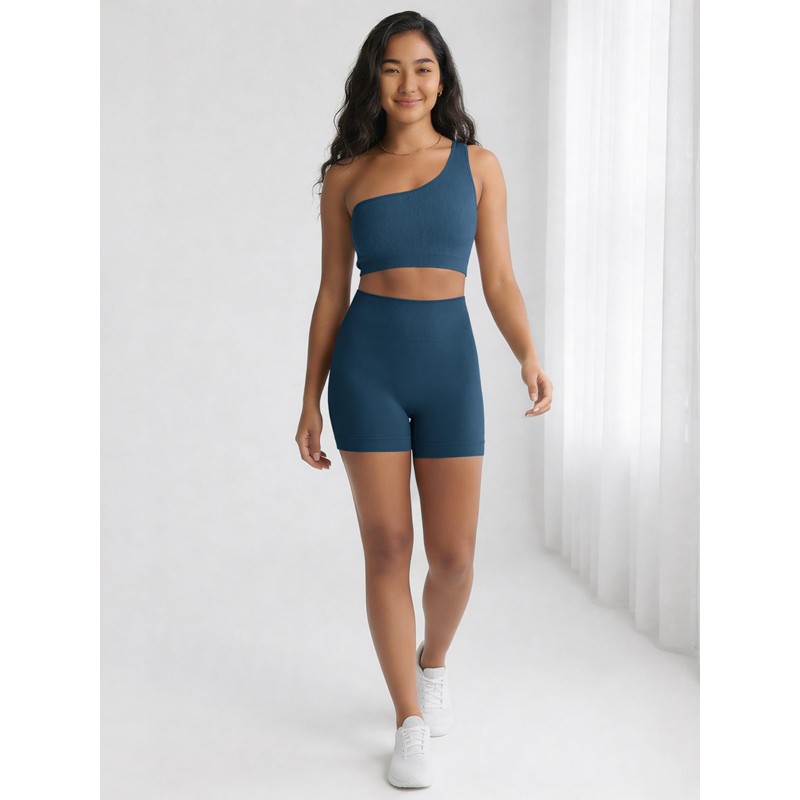 ODODOS Seamless One Shoulder Sports Bra for Women Ribbed Asymmetrical