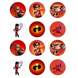 Handmade set of 12 the incredibles, edible paper, cupcake cookie toppers CHOOSE SIZE - 1.5"