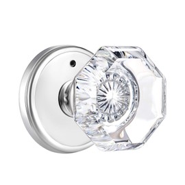 CLCTK Privacy Crystal Glass Door Knobs Interior with Lock, Modern Octagon Door Knobs for Bedroom/Bathroom, Polished Chrome Finish