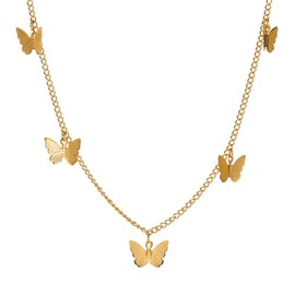 xdlhghe Butterfly Choker Necklace for Women 18k Gold Silver Dainty Trendy Charm Statement Cute Necklace Simple Fashion Beach Womens Trending Jewelry (Gold)