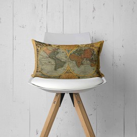 Mancheng-zi Old World map Pillows, Vintage World map,12x20 Pillow Cover,map Decor,World map Pillows,World maps for Wall,map Wall Decor,Vintage map