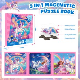CutteeyFyry Unicorn Magnetic Puzzles for Kids,36pcs Travel Puzzles for Kids Ages 3-8,Girls Puzzle for Improve Intelligence,Toddler Jigsaw Puzzles,Airplane Activities for Kids Birthday Gifts