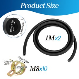 2 Pcs 6mm Fuel Hose, High Temp Small Engine Fuel Line with 10 Clamps, Layer Thickened Rubber Hose for Diesel Heater, Lawn Mower, Tractor (1 Meter)