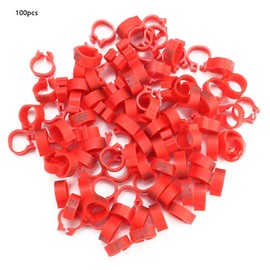 Tnfeeon 100pcs/bag 8 mm plastic pigeon bands rings, 001-100 numbered plastic pigeon bird leg bands rings with number (red)