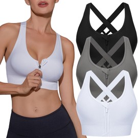 Sykooria Zipper Sports Bra for Women with Front Closure Mastopexy Post Surgical Bra Yoga Running Workout Gym Clothes