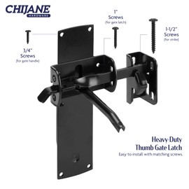 CHIJANE Thumb Gate Latch for Wooden Fence, Self Locking Fence Latch with Decorative Handle, Heavy Duty Door Latch Gate Lock Hardware Kit for Outdoor Garden, Pool, Metal Gate, Vinyl Fence, Black Finish