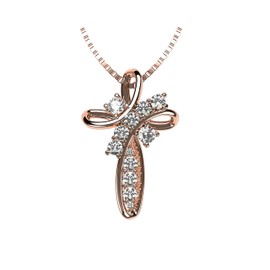Central Diamond Center Cross Necklace in Solid 925 Sterling Silver made with Pure Brilliance Zirconia - Rose Gold Plated
