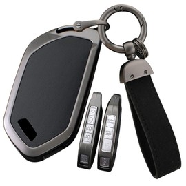 ontto Car Key Fob Cover Fit for Kia Carens Picanto GT Line Carnival K8 Rio Telluride 2024 Smart Alloy Leather Key holder Shell case bag keyring keychain protector accessories 5/6/7/8/9 buttons Black A