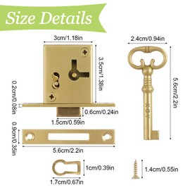 UFURMATE Vintage Lock with Key 2Pcs Gold Cabinet Lock Set for Right-Hand Door Retro Desk Drawer Spring Interlock Antique Brass Locks for Cabinet, Wardrobe, Drawer, Cupboard, Jewelry Boxes