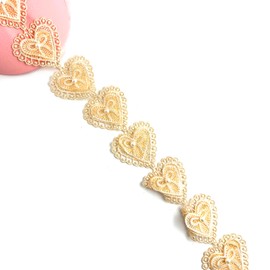 Heyiwell 2 Yard Yellow Heart Shape Pearl Flower Lace Edge Trim Ribbon for Wedding DIY Craft Sewing, Home Decoration 2" Inch(5cm)