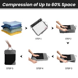 FAEFTY Packing Cubes Compression Packing Cubes Suitcase Organiser Set Compression 6-Piece Packing Bags Expandable Suitcase Organiser Travel Clothes Bags Packing Cubes for Suitcase Backpack Grey
