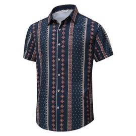 Simmashah Mens Hawaiian Shirt, Short Sleeves Button Down Beach Clothing, Unisex Summer Flamingos Casual Aloha Floral Shirts 2-068 Blue Stripe XL