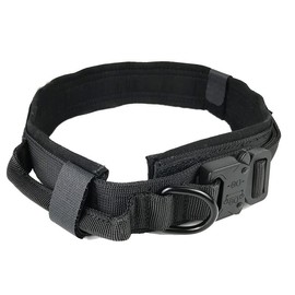 Tactical Dog Collar with Buckle - Heavy Duty Adjustable Dog Collar and Control Handle (M, Black)