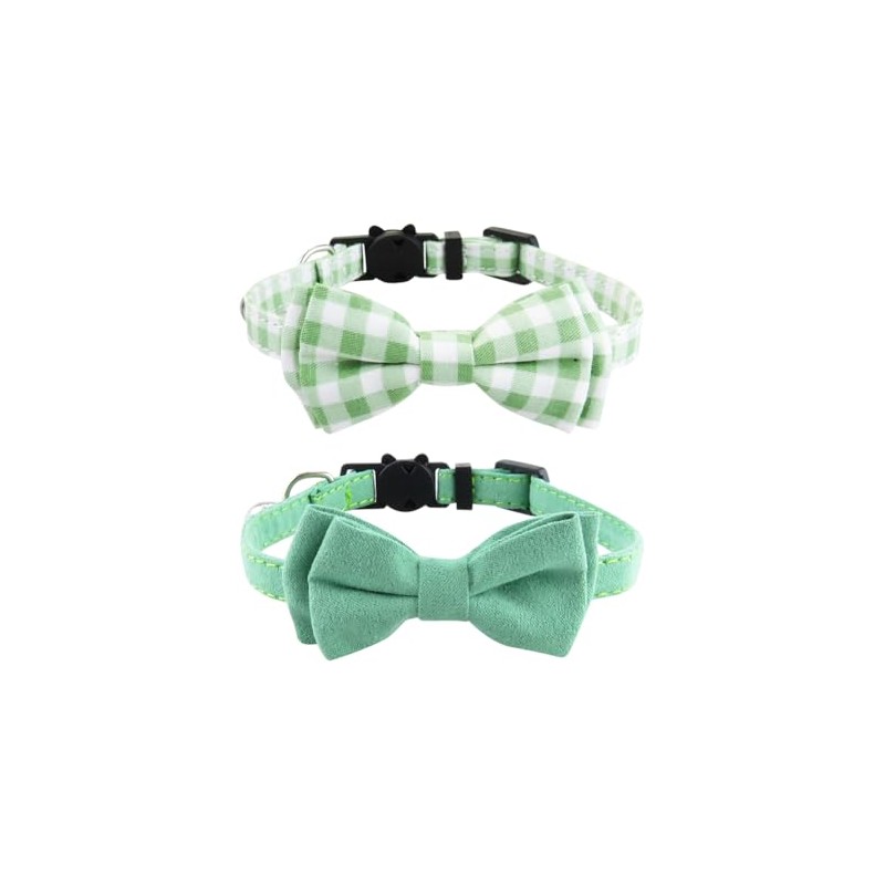 2 Pack Cat Collar with Bow Tie Solid Color Plaid