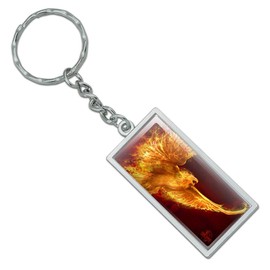 GRAPHICS & MORE Phoenix Firebird Flaming Fire Bird Rising Fantasy Rectangle Keychain in Chrome Plated Metal
