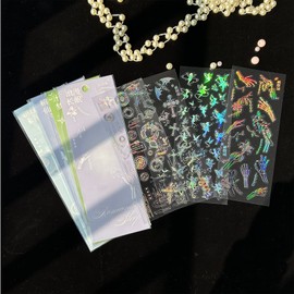 4Pack Holographic Glitter Sticker Set 3D Shape Vintage Transparent Stickers for Scrapbooking Decorative Decals Paper Planner Bullet Junk Journal Supplies for Album Notebook DIY Art Craft