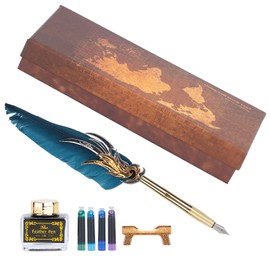 Feather Pen Calligraphy Writing Vintage Set Metal Retro Dip Quill Kit with Ink Sac SP270Navy Blue
