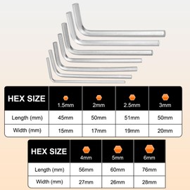 HARFINGTON 7pcs Hex Key Wrench Set 1.5/2/2.5/3/4/5/6mm 45# Steel L-Shape Hexagon Metric Wrenches Repairing Tool for Home DIY Bike Motorcycle Repair