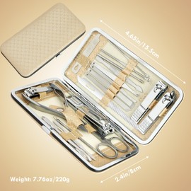 Manicure Set - 19 in 1 Professional Nail Clippers Pedicure Kit, Manicure Tool Kit, Stainless Steel Facial Grooming Set Kit, Gift Idea for Women, Men, Girls, Teens, Beige