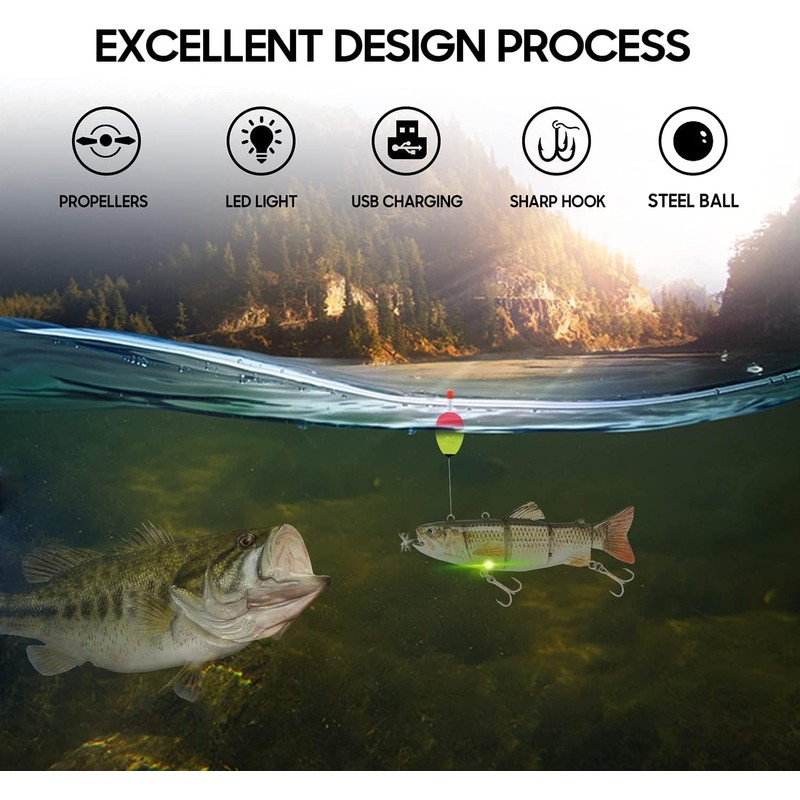 Robotic Swimming Electric Fishing Lures 5.12" USB Rechargeable LED Light