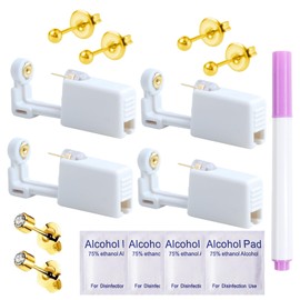 Ear Piercing Kit-15 PCS Disposable Self Ear Piercing Gun Piercing Tools with Gold Earrings Stud (GOLD 204-4)