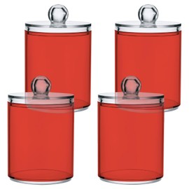 Zhirexin Orange-red Color 4PC Airtight Transparent Plastic Storage Jar, Food Storage Container Glass, Can Store Candy, Salt, Coffee Beans, With lid, Easy To Use