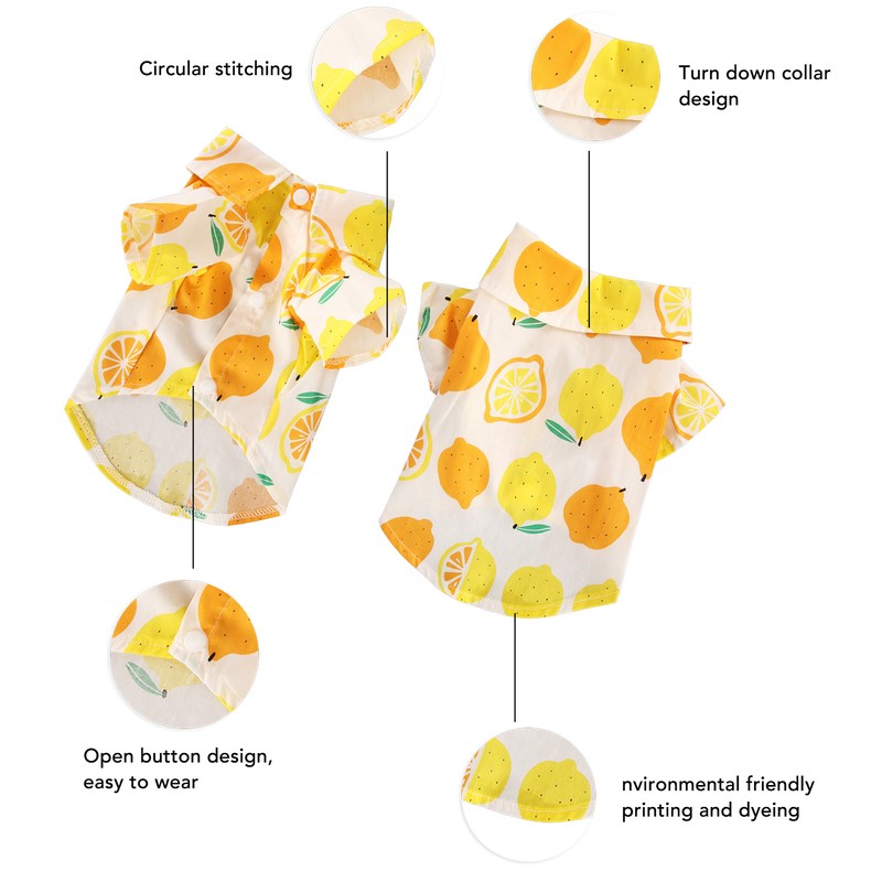 Dog Summer Shirts Lemon Print Breathable Cool Hawaiian Dog Shirts