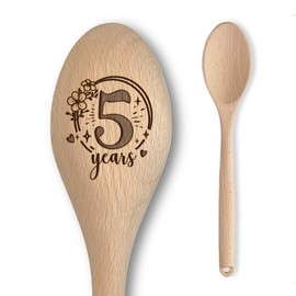 Five Years Anniversary Engraved Wooden Spoon | Gift for 5th Fifth Year Couples Wood Wooden Wedding Anniversary | Perfect Married Present for Him or Her