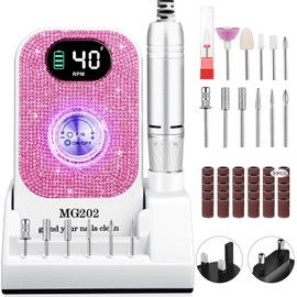 Urbuti 12-in-1 Nagelfeile, professionell, 40.000 U/min, elektrisch, 4000 mAh, mit LCD-Display, Weiß mit Diamanten