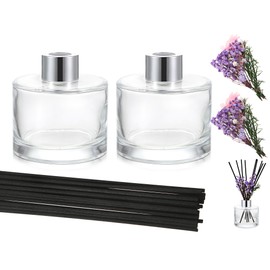 Rtteri 2 Reed Diffuser Sets Flower Oil Diffuser Sticks with Refill Empty 5oz Diffuser Bottles Oil Scent Glass for Diffuser Oils Fragrance Home Bathroom Gifts, Oil Not Included(Classic Color)