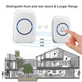 Wireless Doorbell, Nomel Waterproof Door Bell Kit, Front Doorbell, Over 300M Range and 60 Chime, 5 Levels Volume and LED Flash, Plug-in Receiver for Home Office Classroom Apartments