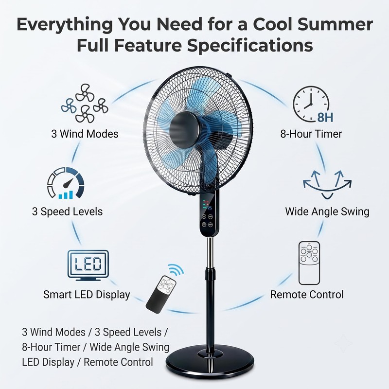 Aottop 16" Pedestal Fan with Touch Screen & LED Celsius