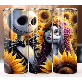 Handmade Jack and Sally Tumbler 20oz Mug Cup w/ Lid Straw Stainless