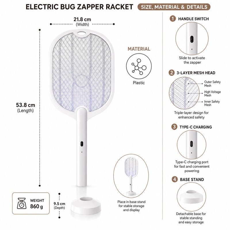 3-in-1 Electric Mosquito Swatter Lamp for Indoor & Outdoor Use