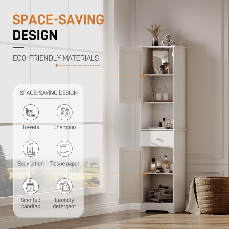 Viaozutis Tall Bathroom Cabinet, Storage Cabinet with 2 Doors &