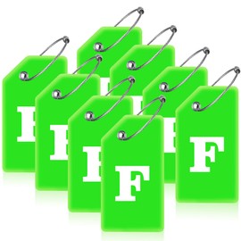 8 Pcs Luggage Tags for Suitcases, 26 Initial Letter Travel Luggage Baggage Identification Labels ID Tags Fully Bendable Tags with Stainless Steel Loop (Letter F, Green)
