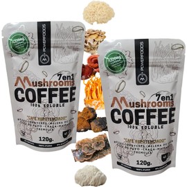 Café soluble con 7 hongos adaptógenos Reishi, Melena de León, Cordyceps y más 7 en 1Pack-2 Sobres 120g C/U