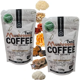 Café soluble con 7 hongos adaptógenos Reishi, Melena de León, Cordyceps y más 7 en 1Pack-2 Sobres 120g C/U