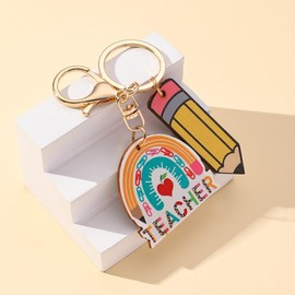 COLORFUL BLING Wooden Rainbow Tassel Keychain Rainbow Inspirational Gifts Teacher Keyring for Teacher's Day Gift-PENCIL