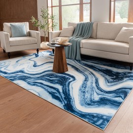 DSKOGYEM 6x9 Marble Abstract Area Rug, Non-Slip Blue and White Modern Rug, Soft Low Pile Washable Area Rugs, Abstract Rugs for Living Room, Dining Room, Bedroom, Home Decor