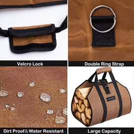 LXTaoler Firewood Log Carrier Bag, Durable Canvas Firewood Storage Totes with Handle for Fireplace or Camping- 39 x18 Inch