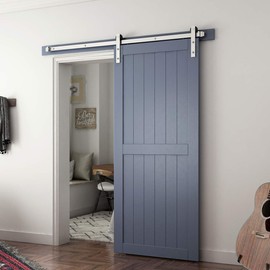 SMARTSTANDARD 6 Feet Brushed Nickel Sliding Barn Hardware Kit-Sturdy Silvery Track-Smoothly and Quietly-Simple and Easy to Install-Fit 36" Wide Door Panel (I Shape Hanger)